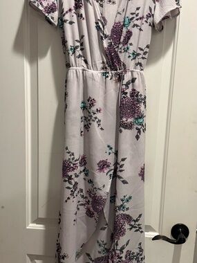Floral high low romper in Light Lavender with Purple & Teal Accents